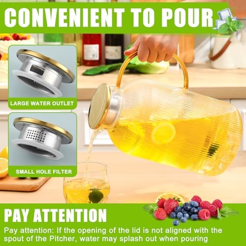 Honeydak 1 Gallon/128 oz Glass Pitcher with Lid and Handle, Heat