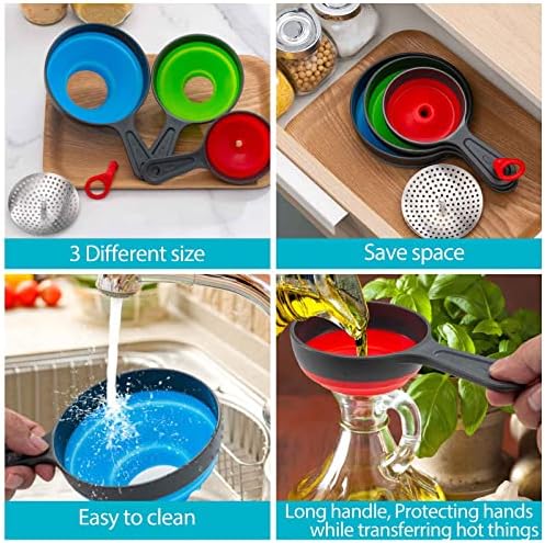 Kalave Canning Funnel with Strainer, Food Grade Silicone Collapsible
