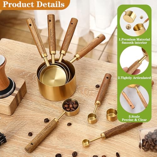 8Pcs Measuring Cups and Spoons Set - Golden Stainless Steel Measuring
