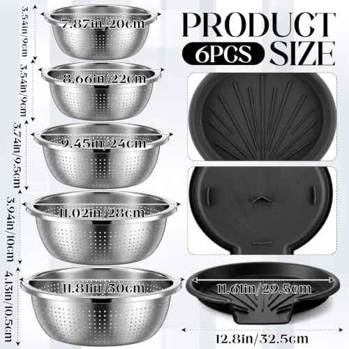 Hushee 5 Pcs Stainless Steel Colander Set with Self-draining Base, 5 Size