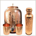 Hammered Pure Copper Water Dispenser Set – 5L Tank with 2 Glasses & 1