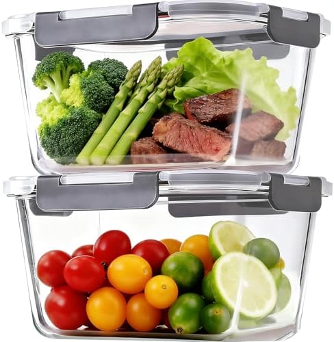 2-Pack 85oz Large Glass Food Storage Containers with Lids
