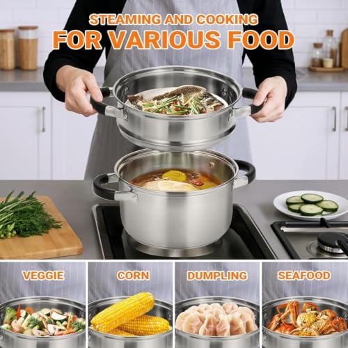 Kirecoo 3.2QT Stainless Steel Steamer for Cooking with Lid & Steamer Basket