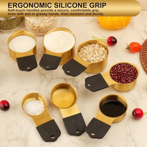 Gold Magnetic Measuring Cups & Spoons Set of 16, 7 Stainless Steel
