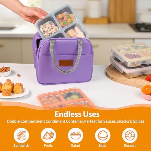 4 Pack Stainless Steel Snack Containers with Lids, 4-Compartment