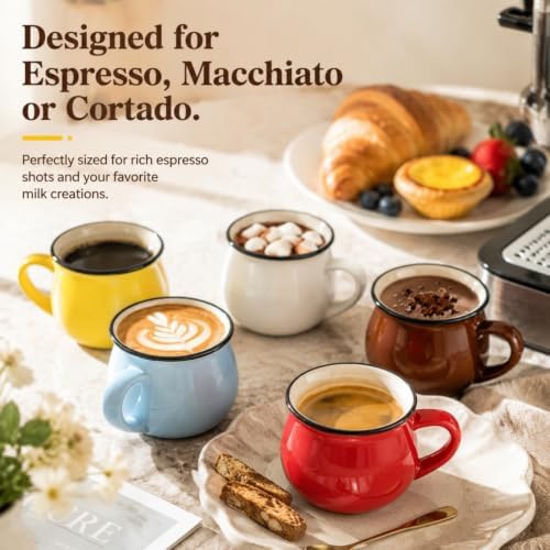 5 Oz 6 Pcs Cute Coffee Mugs, Mini Ceramic Espresso Cups, Small