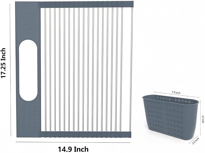 Roll Up Dish Drying Rack Over Sink, 17.5" x 15.2" Foldable SUS304 Stainless - Image 2