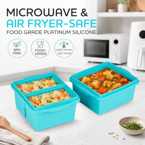 XOMOO Silicone Freezer Trays with Lids, 1 & 2‐Cup Portion, 4 Pack