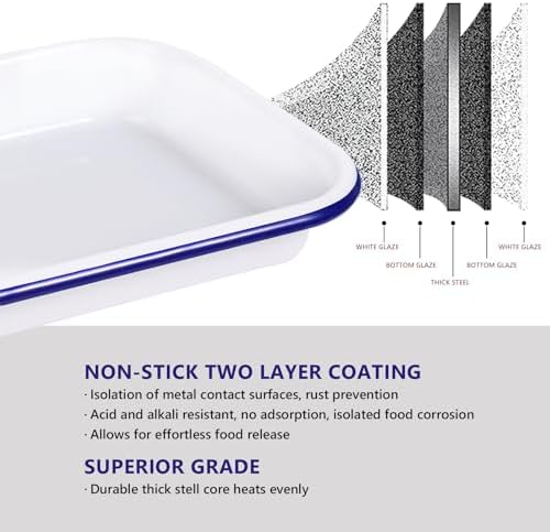 Webake Enamelware 1/8 Sheet Pan, 2 Pack Enameled Steel Small Baking