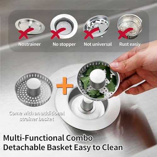 Kitchen Sink Drain Strainer,Stainless Steel 3-in-1 Pop-up Sink Stopper