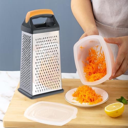 4 Sided Box Grater, Stainless Steel Cheese & Vegetable Grater with