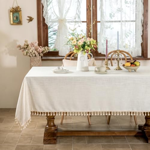 Laolitou Off White Rectangle Tablecloth with Tassels 55x75 Inch