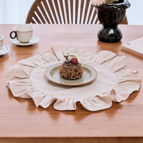 vctops 15 Inch Boho Apricot Cotton Placemats Set of 4, Round Ruffles