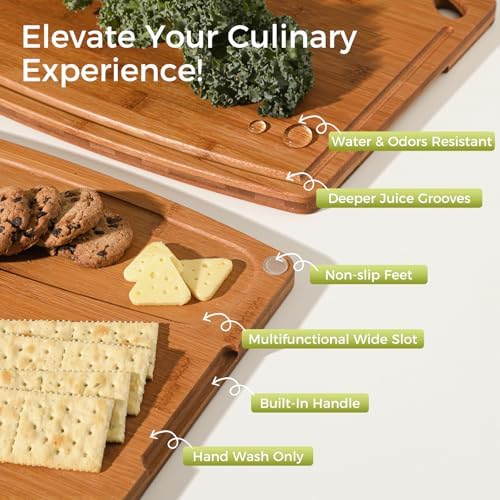 Bamboo Cutting Board Set, Wood Cutting Boards for Kitchen