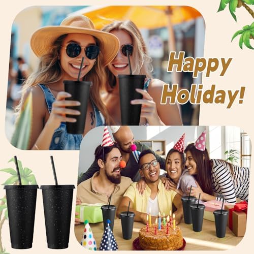 Honeydak 60 Pack Plastic Tumbler with Straw and Lid Bulk, Black
