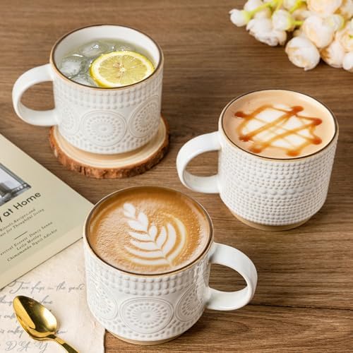GBhome 16 oz Coffee Mugs Set of 4, Stackable Ceramic Coffee Cups Set