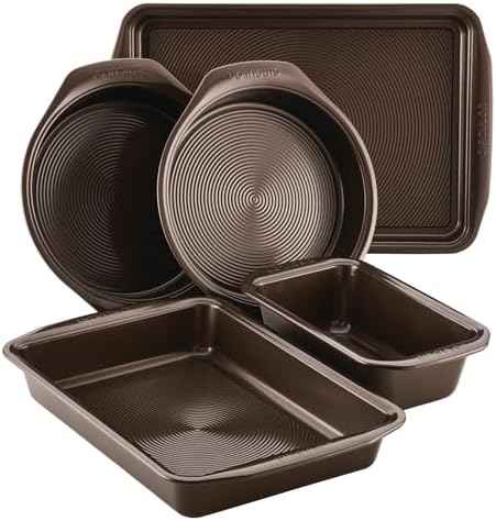 Circulon Nonstick Bakeware Set with Nonstick Cookie Sheet, Bread Pan, Bakings Pan and Cake Pans - 5 Piece, Chocolate Brown