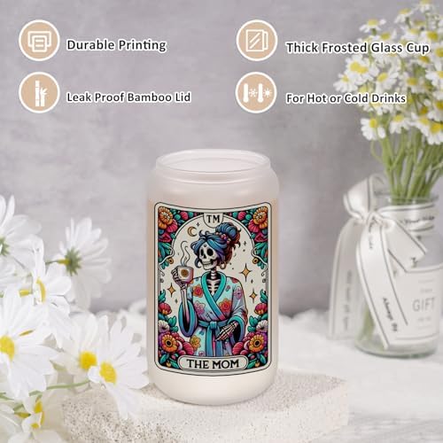 Fairy's Gift Skeleton Mom Iced Coffee Cups, Cute 16oz Frosted Glass