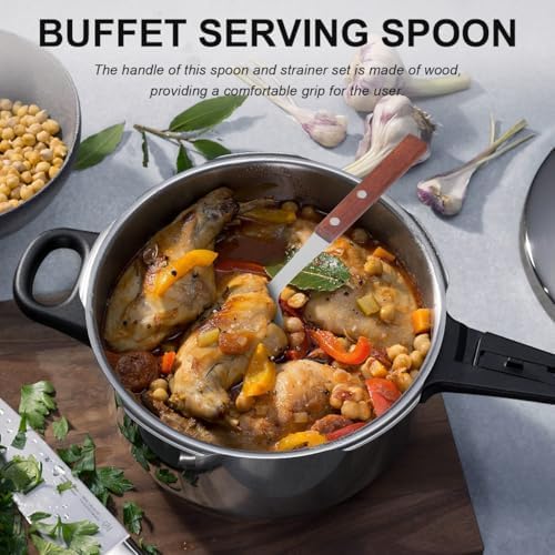 Cabilock Stainless Steel Slotted Serving Spoon Set with Wood Handle