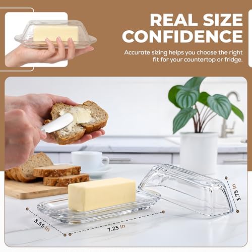 Kangaroo Clear Glass Butter Dish with Lid for Countertop &