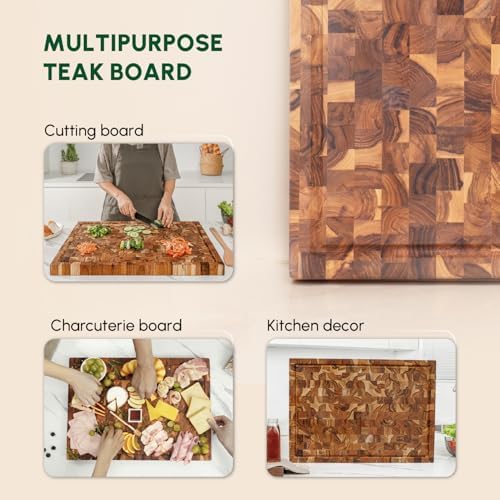BEEFURNI Teak End Grain Cutting Board, 24 x 17 x 1.5 Inches