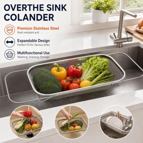 Over the Sink Colander,Expandable Strainers and Colanders with Fine