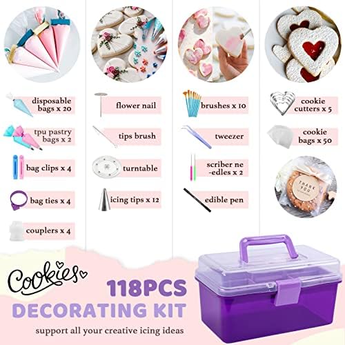 LUSHYUM Cookie Decorating Kit 118pcs with Storage Case, Royal Sugar
