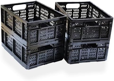 4-Pack 20L Foldable Plastic Storage Crates
