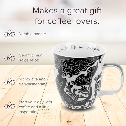 Karma Gifts, 14 oz Black and White Boho Mug, Cute Coffee and Tea Mug