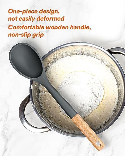 Badiano Large Silicone Cooking Spoons, Nonstick Solid Wooden