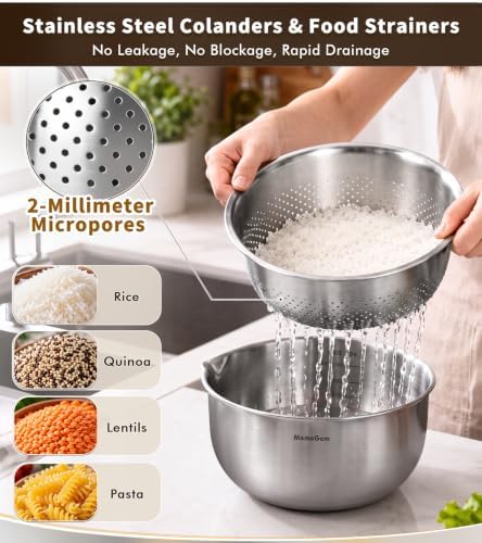 304 Stainless Steel Fine Mesh Colander Set, 2QT Large Capacity