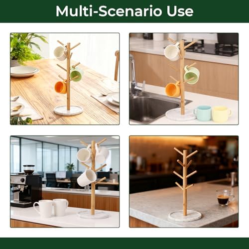 Bamboo Mug Holder, Strong 8 Hooks Coffee Mug Holders Tree Stand