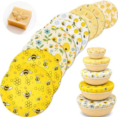 Mindsoft Reusable Bowl Covers, 10 Pcs, Yellow Honeycomb