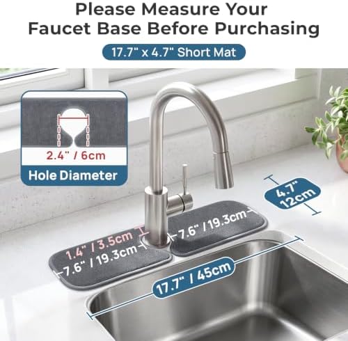 PoYang 2 Pack Faucet Mat for Kitchen Sink Splash Guard, Short 17.7x4.7