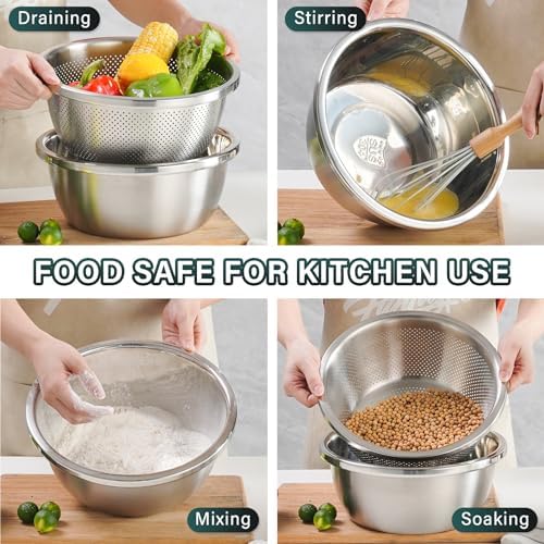304 Stainless Steel Colander 4QT Microporous Colander & Large Bowl for