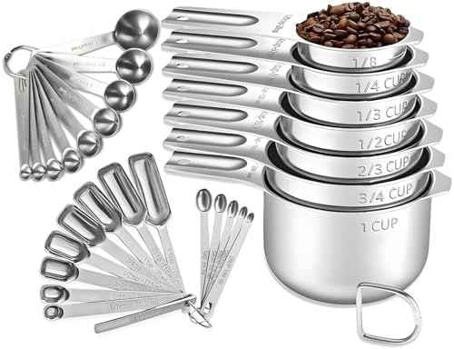 30PCS Measuring Cups and Spoons Set, 7 Nesting Measuring Cups, 18 Measuring Spoons and 5 Mini Spoons, Stainless Steel Kitchen Measuring Set for Dry and Liquid Ingredients, Perfect for Cooking & Baking