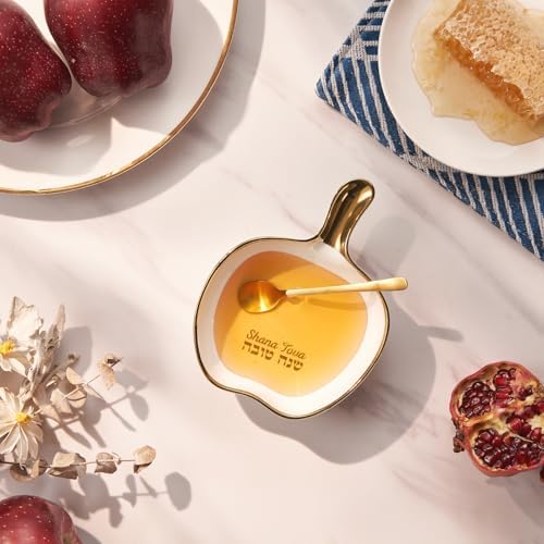 Rosh Hashanah Apple Shaped Honey Dish Set Gold - Jewish New Year