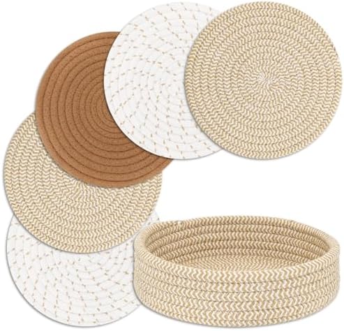 Trivets for Hot Dishes, Pots and Pans, Hot Pads with Storage Basket