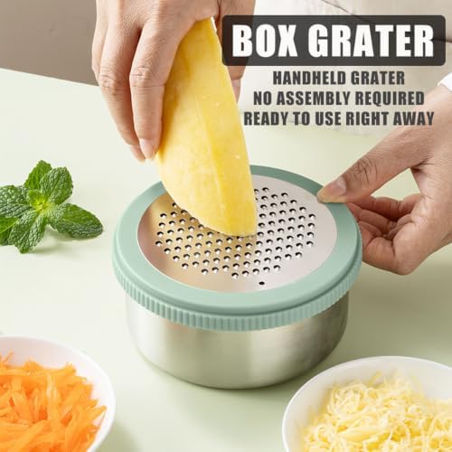 Stainless Steel Box Grater with Container, Mint Green