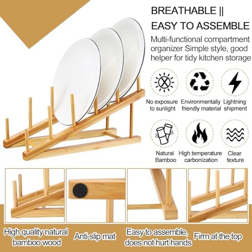 Suclain 6 Pcs Wooden Bamboo Dish Drying Rack Kitchen Cabinet Organizer