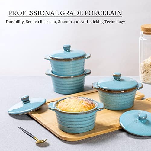 Creme Brulee Ramekins 8 oz with Lids, Oven Safe Bowls for French Onion