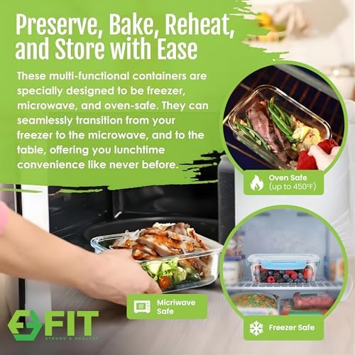 4-Pack 32 oz 2- and 3-Compartment Glass Meal Prep Containers