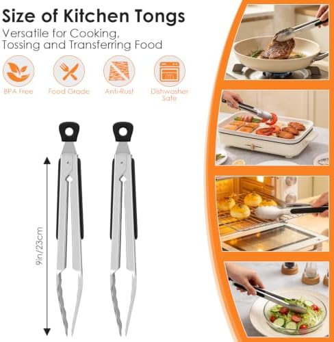 Hotec Stainless Steel Kitchen Tongs, Set of 2, 9"