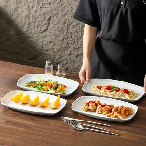 fMBB White Rectangular Plate Set, Ceramic Large Serving Platters