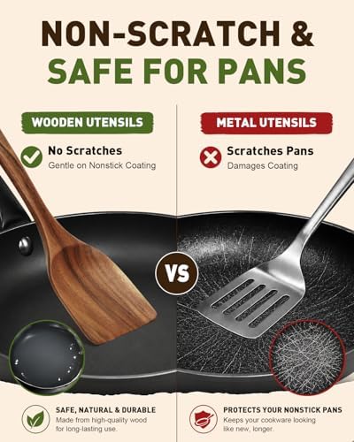 7-Piece Solid Teak Wooden Utensil Set with Holder