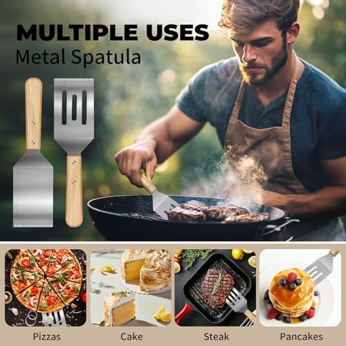 2PCS Stainless Steel Spatula, Wooden Handle