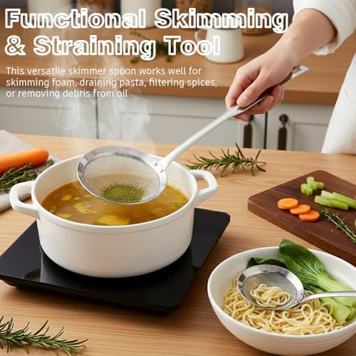 Fine Mesh Strainer Set of 2, Stainless Steel Kitchen Sieve Skimmer