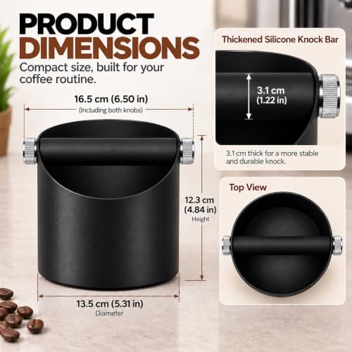 Salomayes Espresso Knock Box, Steel Coffee Grounds Bin with Silicone