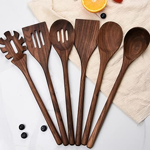 6 Pcs Black Walnut Kitchen Utensils Set,Handmade Natural Walnut