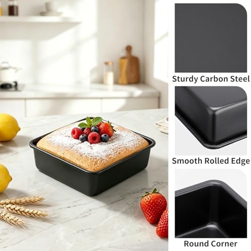 Beasea 6in Square Cake Pans Set of 2, 6.3x6.3x2 Inch Mini Small Square